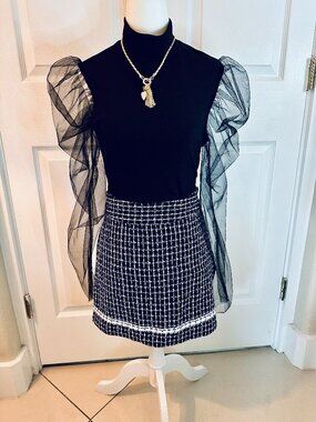 Oak + Fort Black & White A-Line Tweed Mini Skirt - Size Small